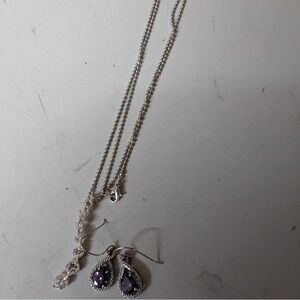 CZ Sterling 20" Beaded Necklace‎ With Sterling & Amethyst Drop Earrings